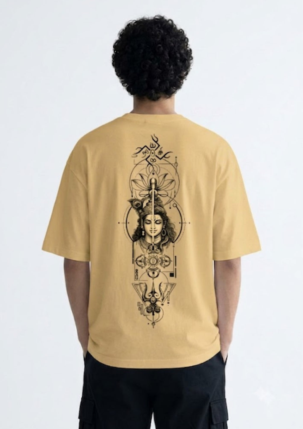 Beige Ardhanarishvara Oversized T-Shirt
